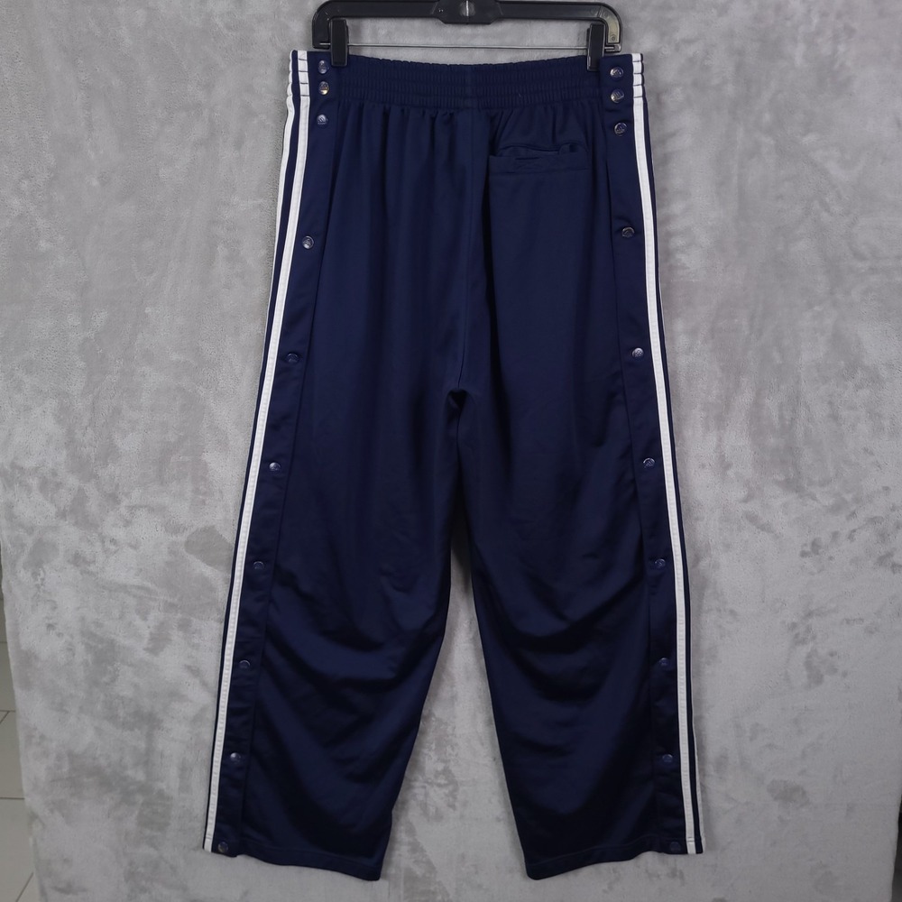 Vintage Adidas Track Pants Navy Blue Sz L Snap Button Sides Stripes Athletic Y2K - Picture 2 of 16